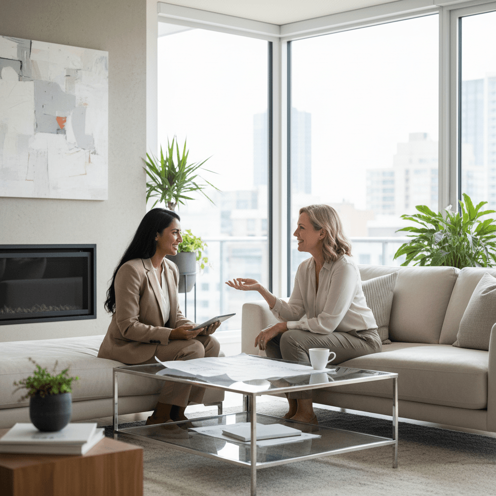 Property manager consulting with homeowner