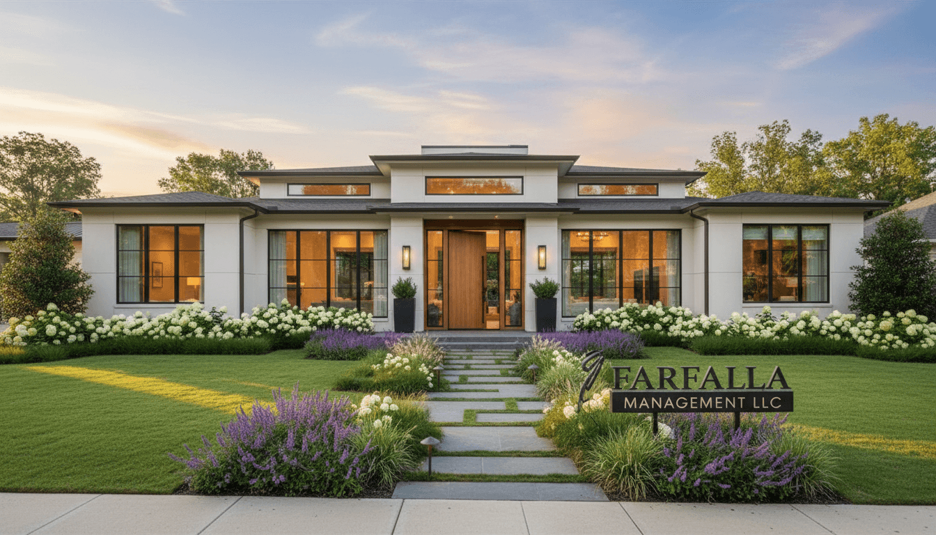 Upscale Atlanta home with modern architecture and professional landscaping