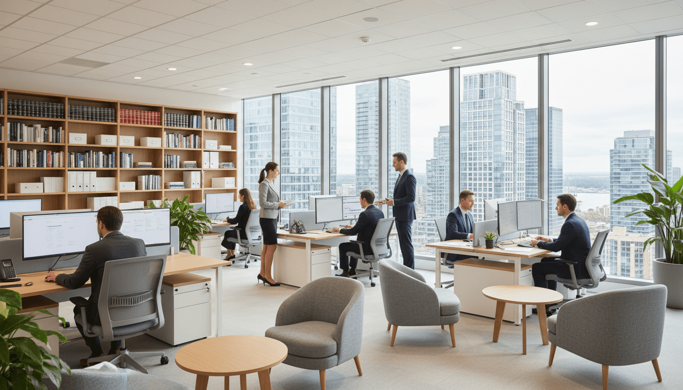 Professional reviewing property management reports in a modern home office