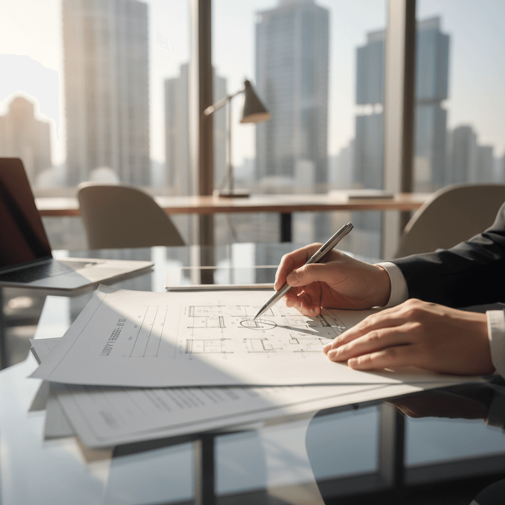 Property manager reviewing tenant and maintenance documentation